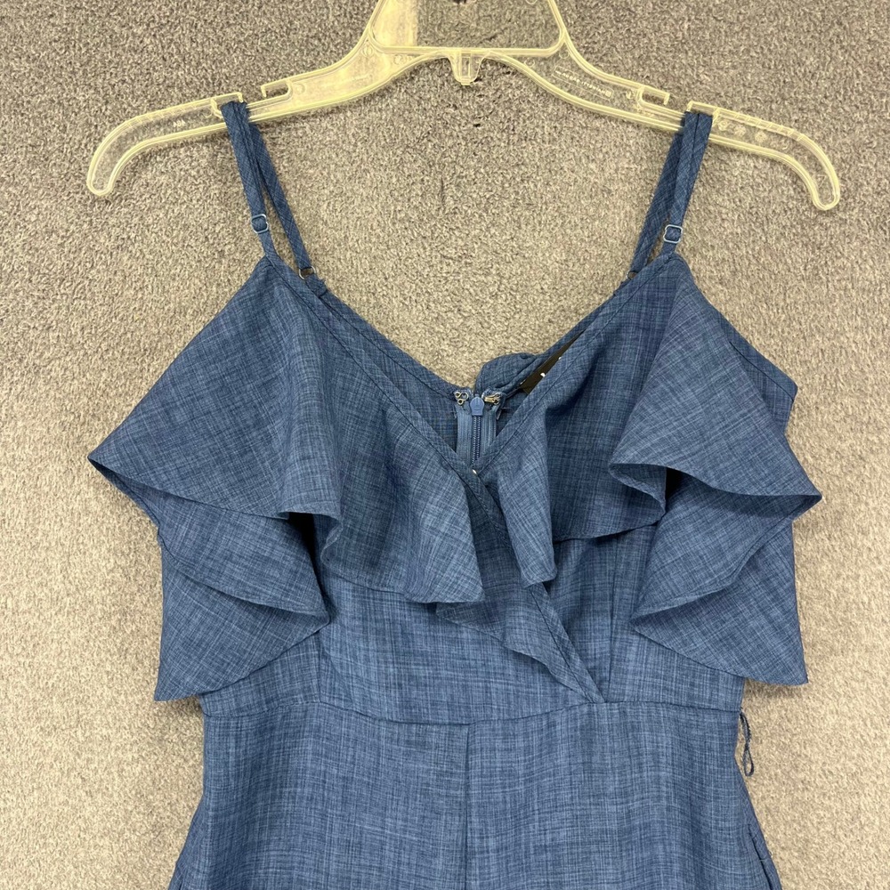 Lulus Ruffle Wide Leg Jumpsuit Women XS Blue crop Surplice Cold Shoulder Culotte - Picture 3 of 15